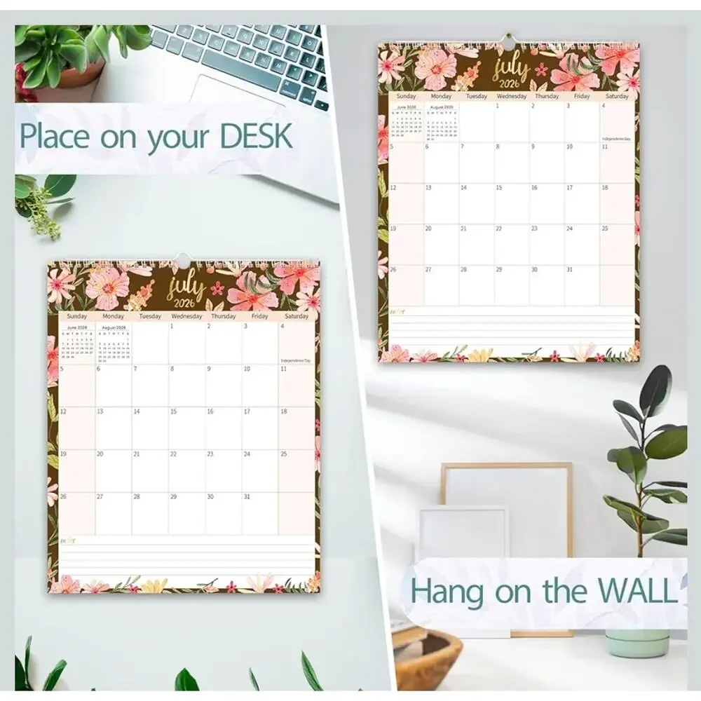 Vertical Wall Calendar 18 Months Hanging Jun. 2025-Dec. 2026 Floral 14